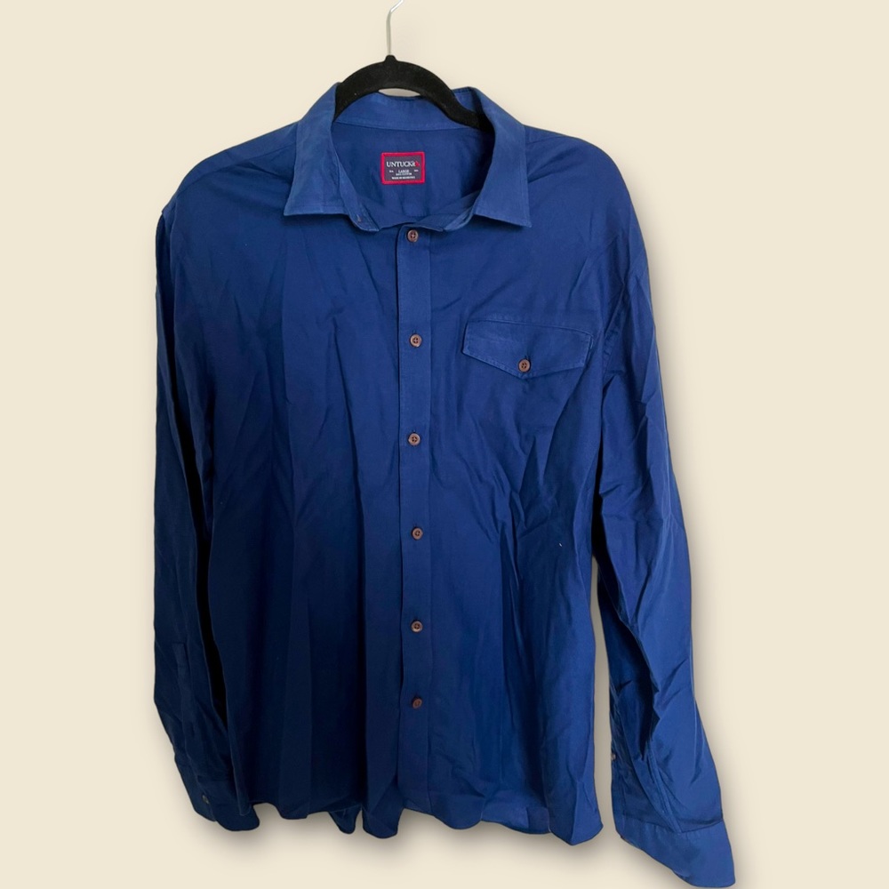 UNTUCKit Shirt Men's L 100‎ Cotton Long Sleeve Navy Blue Top EXCELLENT COND✅